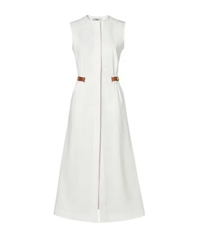 Fendi Leather-trimmed Sleeveless Midi Dress In White