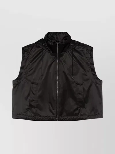 Fendi Sleeveless Hooded Vest With Drawstring Hem In Black