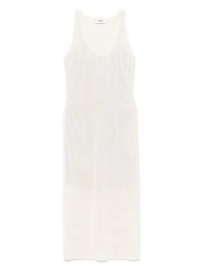 Fendi Sleeveless Midi Dress In Neutrals