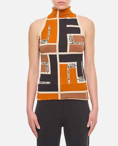 Fendi Women Printed Turtle-neck Top In Black