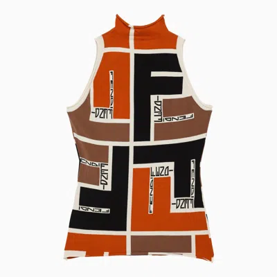 Fendi Sleeveless Top In Multicolored Lycra In Orange