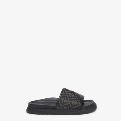 Fendi Men Slide Diagonal In Jacquard Ff In Black