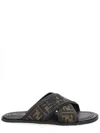 Fendi Logo-embroidered Slides In Brown