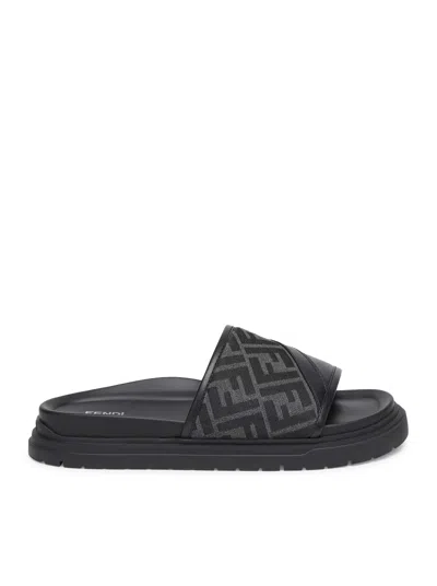Fendi Slide Diagonal In Jacquard Ff In Black