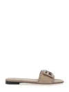 Fendi Dove Gray Leather Slides In Cream