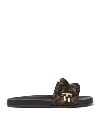 Fendi Slide In Satin Feel In Brown