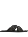 Fendi Logo-embroidered Crossover Strap Slides In Brown