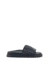 Fendi Ff Jacquard Leather Slide Sandals In Nero+ner+grigio Nero
