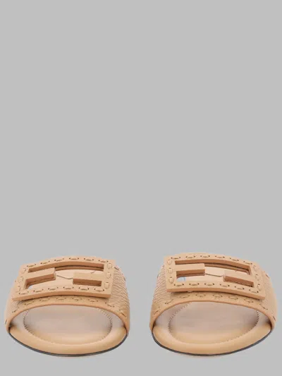 Fendi Tube Slide Sandals With 1 Cm Heel In Calf Leather In Brown