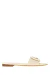 Fendi Wide-band Slide Sandals With Ff Baguette Motif In White