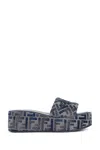 Fendi Sunshine Logo Jacquard Platform Slide Sandal In Blue
