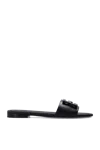 Fendi Open Toe Leather Signature Slippers In Multi