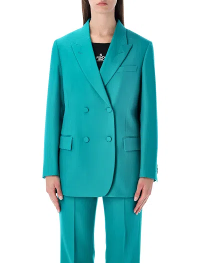 Fendi Slightly Elongated Double-breasted Blazer In Turquoise
