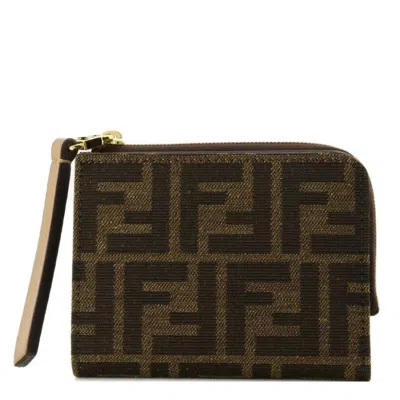 Fendi Slim Baguette Ff Jacquard Compact Wallet In ["brown","gold Tone"]