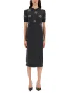 Fendi Wool Dress With Embroidered Ribbed Hem And Short Sleeves