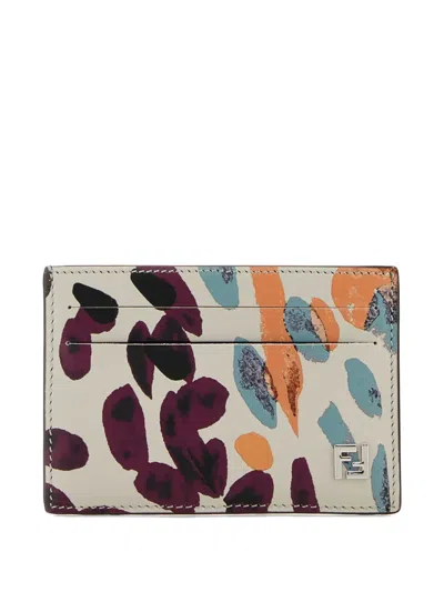Fendi Slim Printed-leather Card Holder In Multi