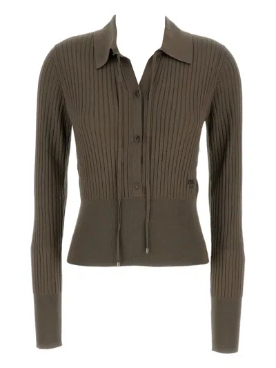 Fendi Slim-fitting Wool Polo Jumper In Brown