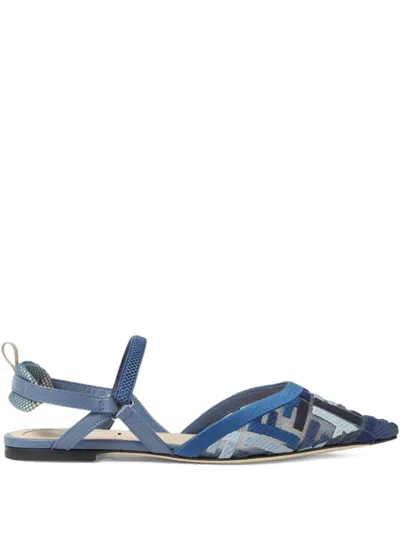 Fendi Slingback Flat Colibrì Lite In Mesh With Embroidery Ff Blue