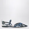 Fendi Blue Flat Mesh Slingbacks With Ff Embroidery