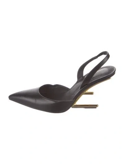 Pre-owned Fendi Slingback Zucca Ff Logo Slingback Pumps In Black