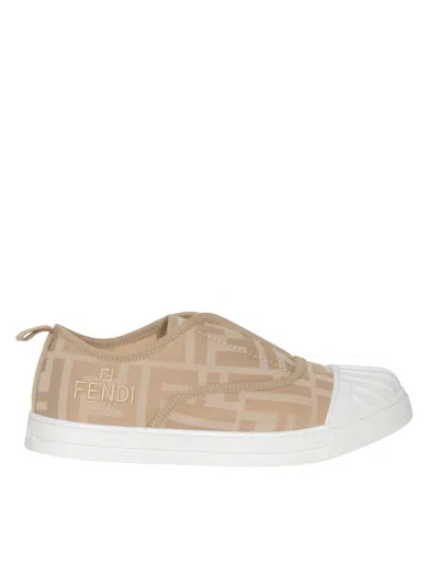 Fendi Kids' Slip One Ff Trainers In Beige