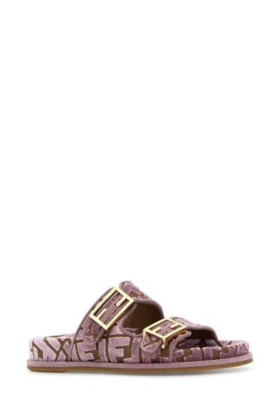 Fendi Double Strap Flat Slippers In Nude