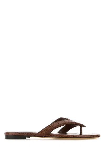 Fendi Caramel Leather Thong Slippers In Brown