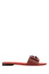 Fendi Leather Flat Sole Slides With Metal Embellishment In Burgundy