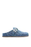 Fendi Ff Motif Denim Mules In Blue