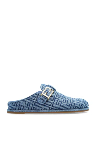 Fendi Slippers With Logo In Blue