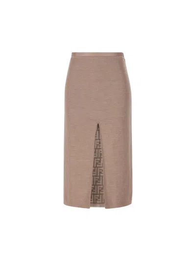 Fendi Slit Detailed Ribbed Skirt In Grey