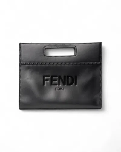 Fendi Small 2-way Tote Logo Smooth Black In Gray