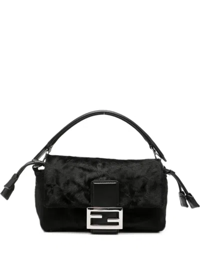 Fendi Small Baguette Hair-finish Clutch Bag In Black