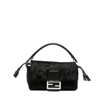 Fendi Small Baguette Hair-finish Clutch Bag In Black
