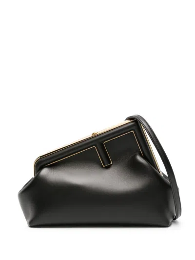Fendi Small Black And Gold Leather Clutch For Women In Orange