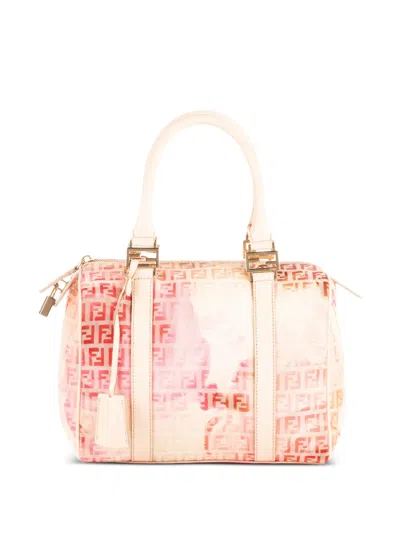 Pre-owned Fendi Small Boston Floral-print Tote Bag In Neutral