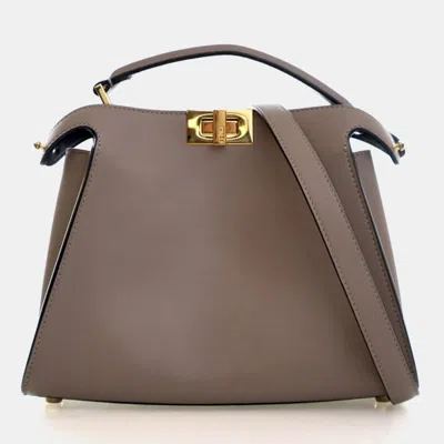 Pre-owned Fendi Small Calfskin Peekaboo Iseeu In Brown