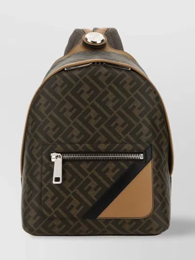 Fendi Small Canvas And Leather Diagonal Backpack In Brown