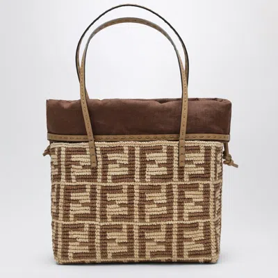 Fendi Small Crochet Raffia Shopping Bag Ff Beige Women In Cream