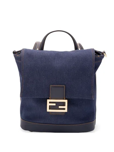 Fendi Small Denim Backpack In Blue