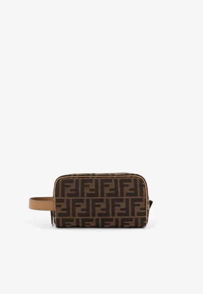 Fendi Small Ff Jacquard Toiletry Pouch In Brown
