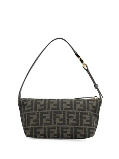 Fendi Small  Ff Jacquard Vanity Pouch In Brown