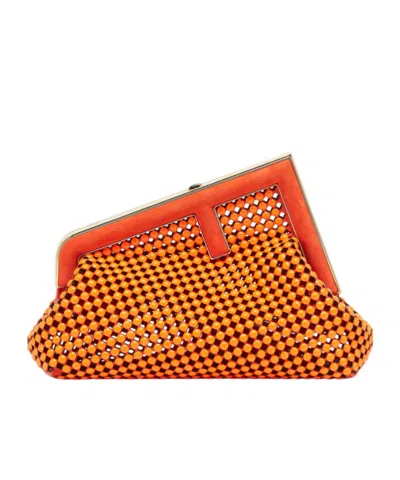 Fendi Small First Studded Clutch In Red