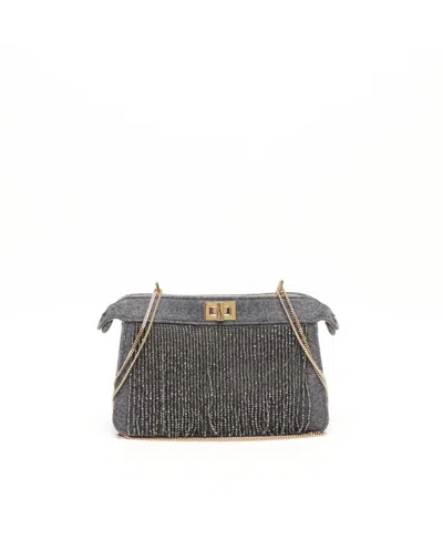 Fendi Small Flannel Bead Peekaboo Iseeu Chain Bag In Gray