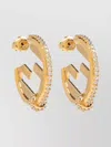Fendi Ever Round Small Hoop Earrings With Crystal Bezels Accessories In Gold