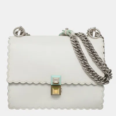 Pre-owned Fendi Small Kan I Chain Shoulder Bag In White