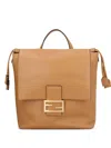 Fendi Ff Clasp Leather Backpack Medium Size In Brown