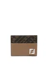 Fendi Leather And Ff Canvas Squared Card Holder Accessories In Beige