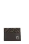 Fendi Brown Card-holder With Squared Ff Motif In Leather And Ff Canvas Man In Ebony