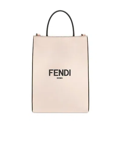 Fendi Small Logo Print Shopping Bag In Nude